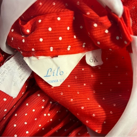 VINTAGE 80s LILO CALIFORNIA USA Ruffle Tiered Polka Dot Lace Trim Dress - Picture 9 of 12